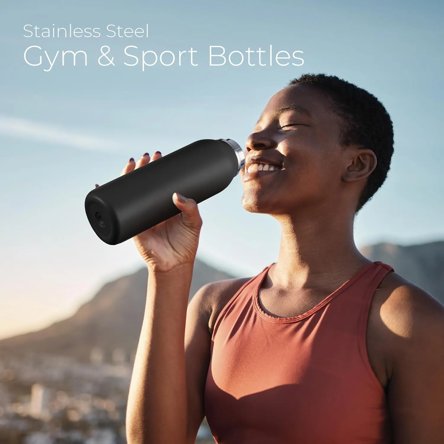 SipX Triple-Insulated Stainless Steel Water Bottle - 20oz. With Cover Lid, BPA-Free Reusable Insulated Water Bottle Keeps Cold For 24 Hours, (Black)