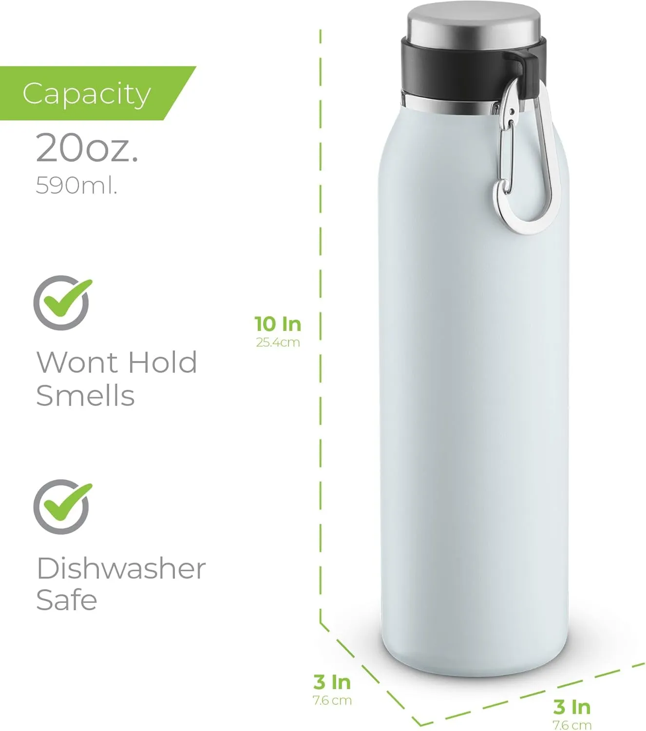 SipX Triple-Insulated Stainless Steel Water Bottle - 20oz. With Cover Lid, BPA-Free Reusable Insulated Water Bottle Keeps Cold For 24 Hours, (Blue)