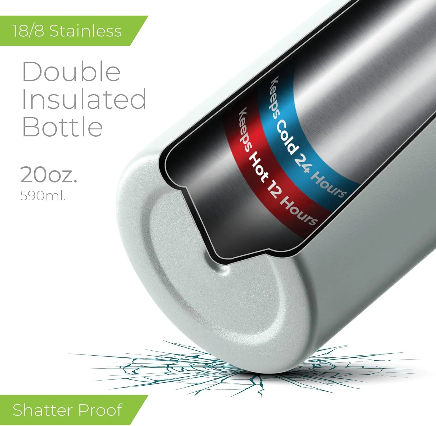 SipX Triple-Insulated Stainless Steel Water Bottle - 20oz. With Cover Lid, BPA-Free Reusable Insulated Water Bottle Keeps Cold For 24 Hours, (Blue)