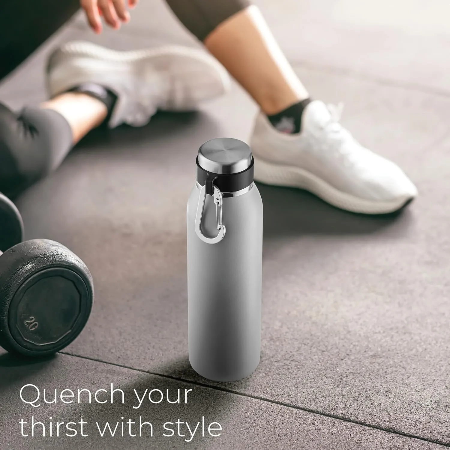 SipX Triple-Insulated Stainless Steel Water Bottle - 20oz. With Cover Lid, BPA-Free Reusable Insulated Water Bottle Keeps Cold For 24 Hours, (Grey)