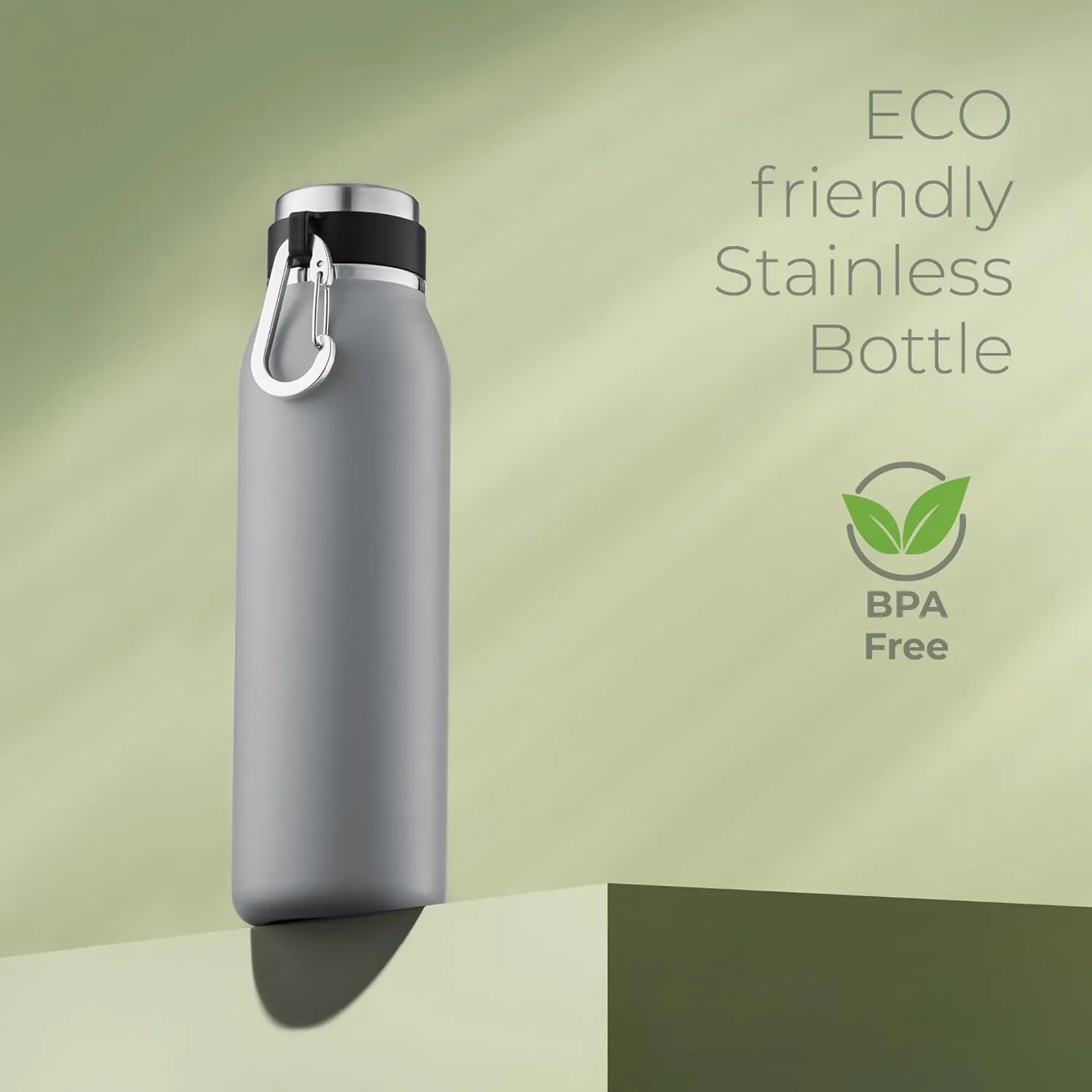 SipX Triple-Insulated Stainless Steel Water Bottle - 20oz. With Cover Lid, BPA-Free Reusable Insulated Water Bottle Keeps Cold For 24 Hours, (Grey)