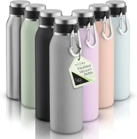 SipX Triple-Insulated Stainless Steel Water Bottle - 20oz. With Cover Lid, BPA-Free Reusable Insulated Water Bottle Keeps Cold For 24 Hours, (Grey)