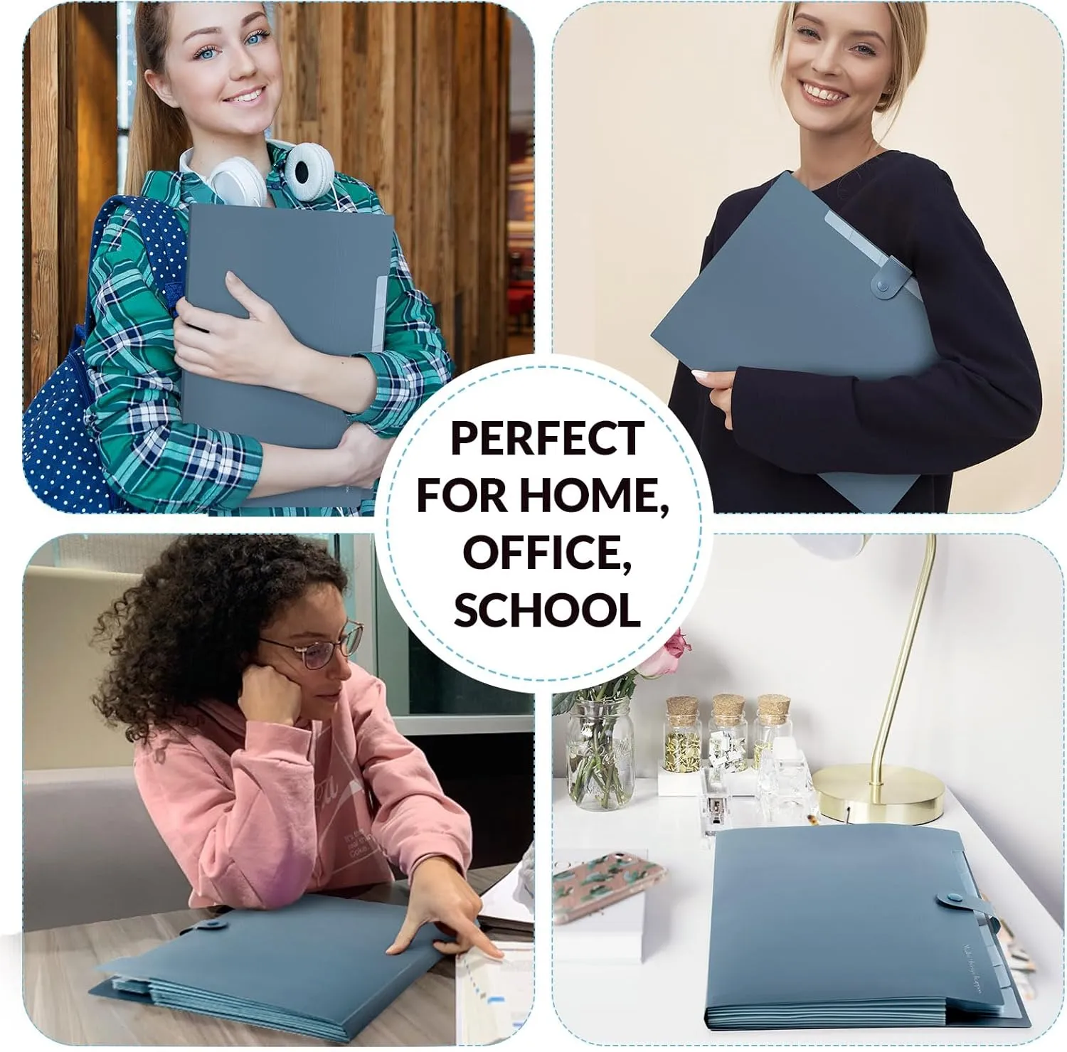 SKYDUE Expanding File Organizer with 8 Pockets, Accordion File Folders with Labels, Portable Document Paper Bill Receipt Organizer, Home College School Office Supplies, Letter Size, Blue