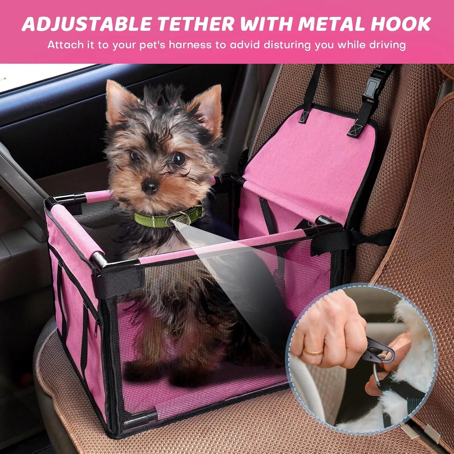 Small Dog Car Seats for Small Dogs,Portable Puppy/Pet Car Booster Seat with Clip-On Leash and Mesh Window for Small Pet Up to 11 lbs