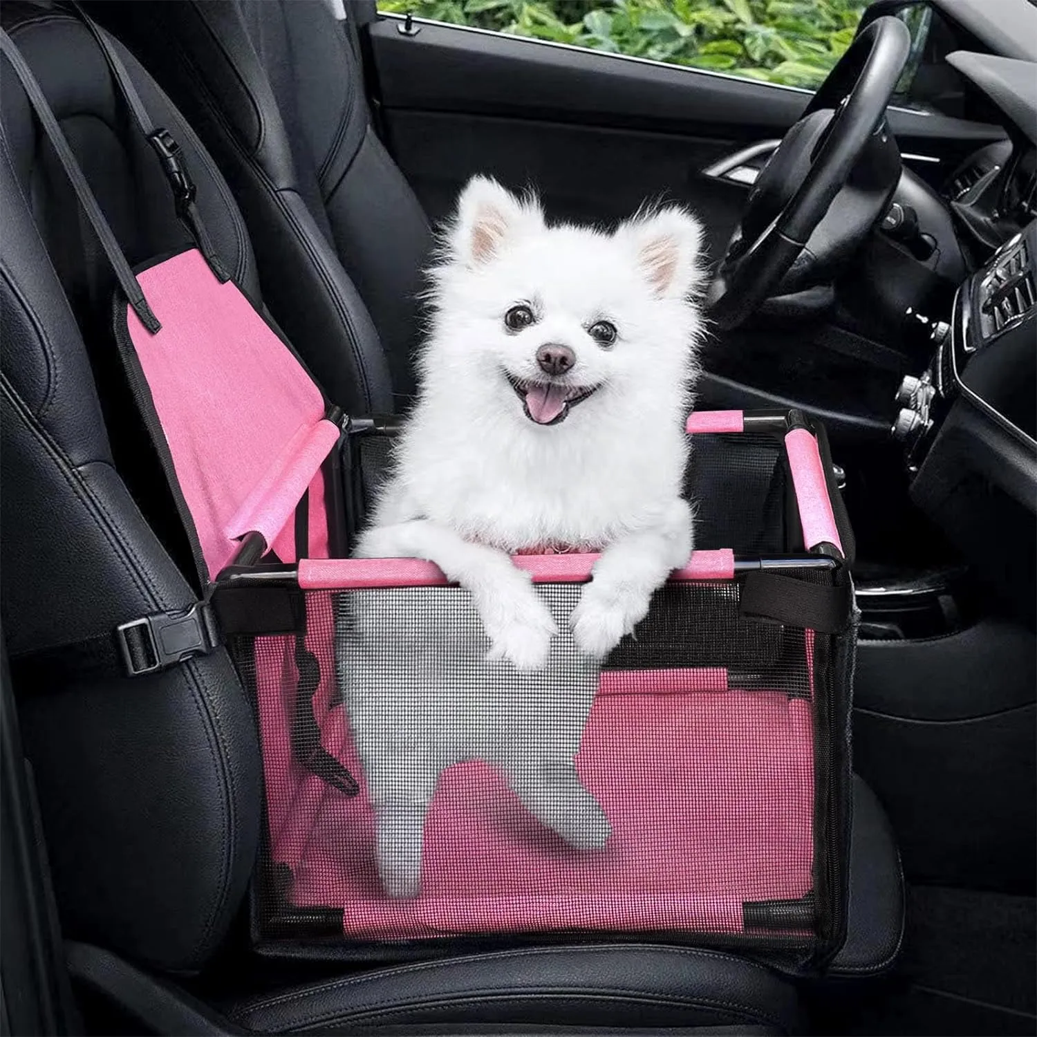 Small Dog Car Seats for Small Dogs,Portable Puppy/Pet Car Booster Seat with Clip-On Leash and Mesh Window for Small Pet Up to 11 lbs