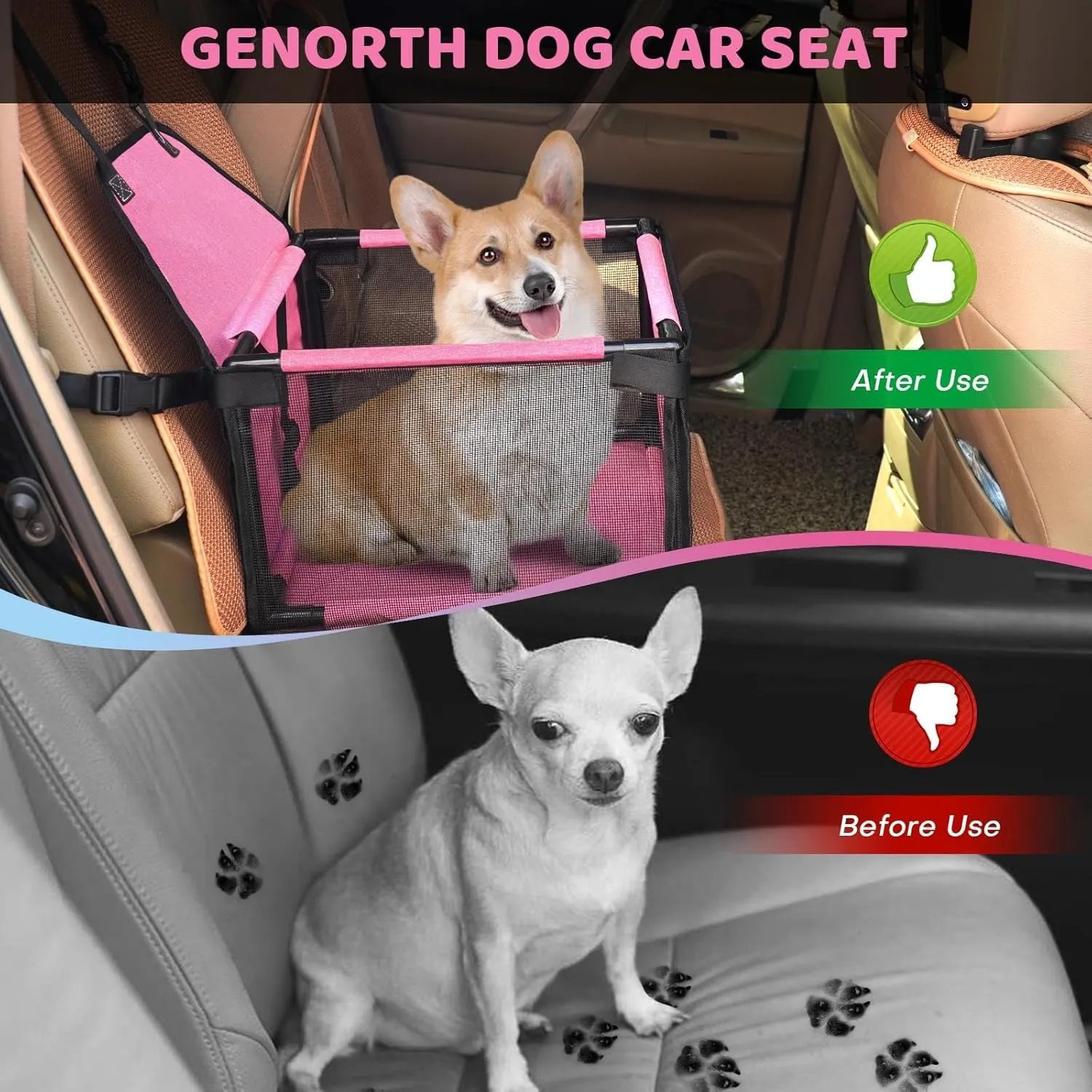 Small Dog Car Seats for Small Dogs,Portable Puppy/Pet Car Booster Seat with Clip-On Leash and Mesh Window for Small Pet Up to 11 lbs