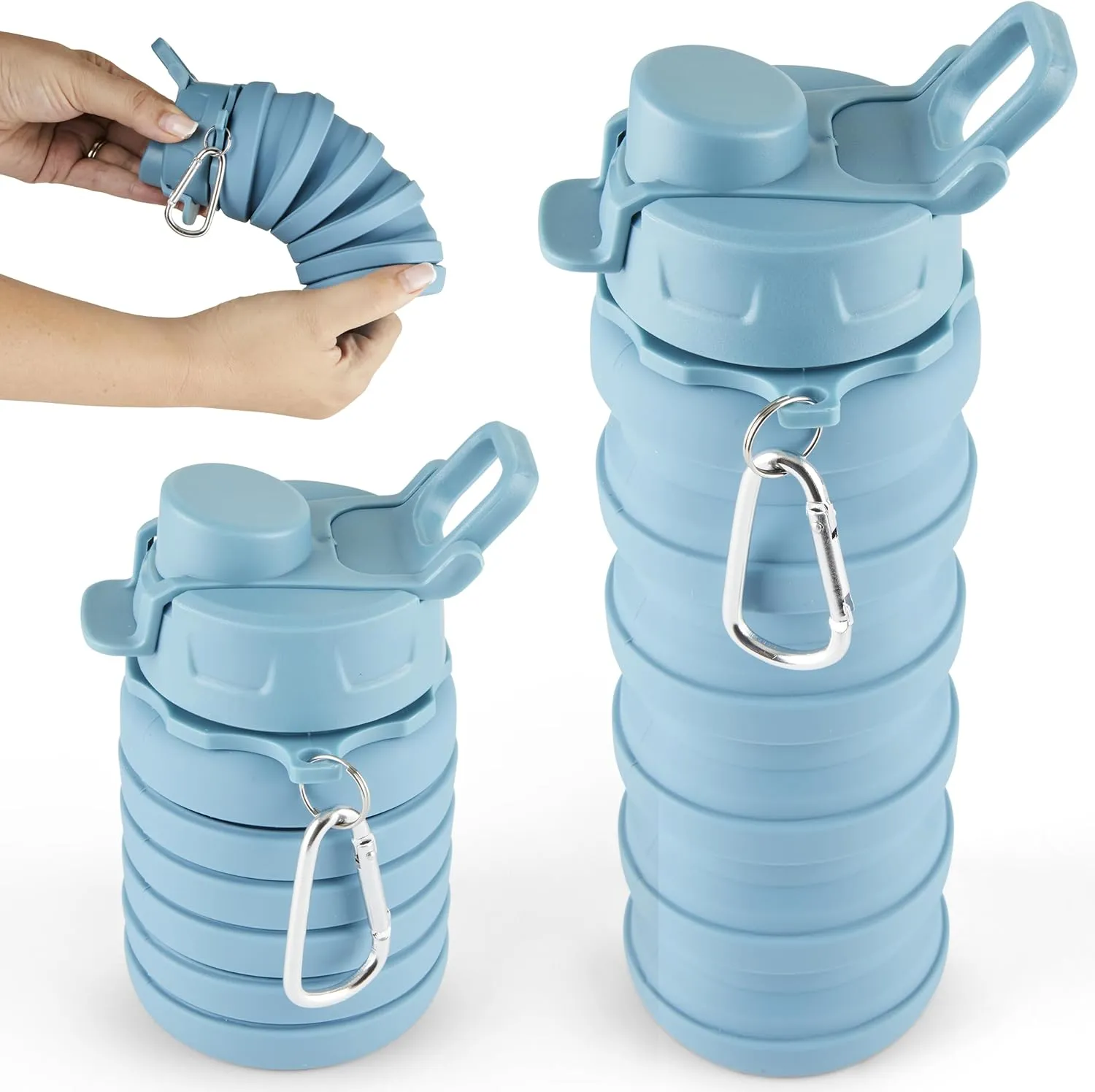 Spacesaver Collapsible Water Bottle - Foldable Water Bottle - Silicone - Travel Collapsible bottle- Lightweight, Flexible, Portable, Compact - Camping, Hiking, Traveling - Blue
