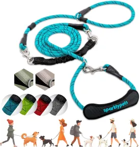 SparklyPets Multifunctional Bungee Hands Free Leash with Detachable Slip Lead  Crossbody & Waist Leash for Dog Walking, Medium & Large Breeds (Teal)