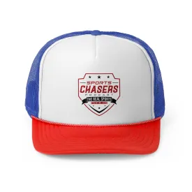 Sports Chasers Podcast Trucker Snapback Hat (Red, White, & Blue)