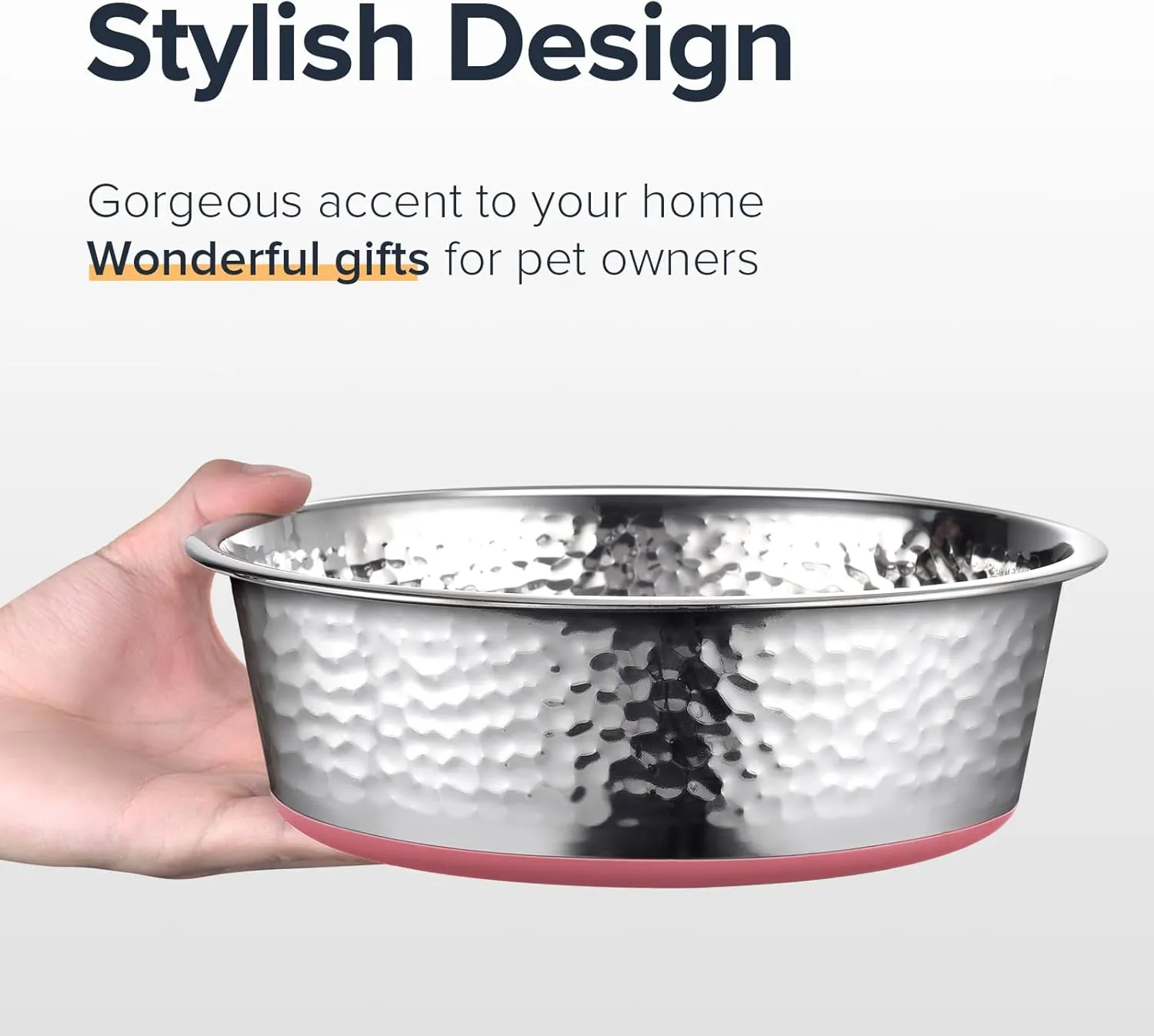 URBUDDIES 2 Pack Hammered Stainless Steel Dog Bowls, 8 Cup, Red Bottom