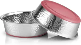 URBUDDIES 2 Pack Hammered Stainless Steel Dog Bowls, 8 Cup, Red Bottom