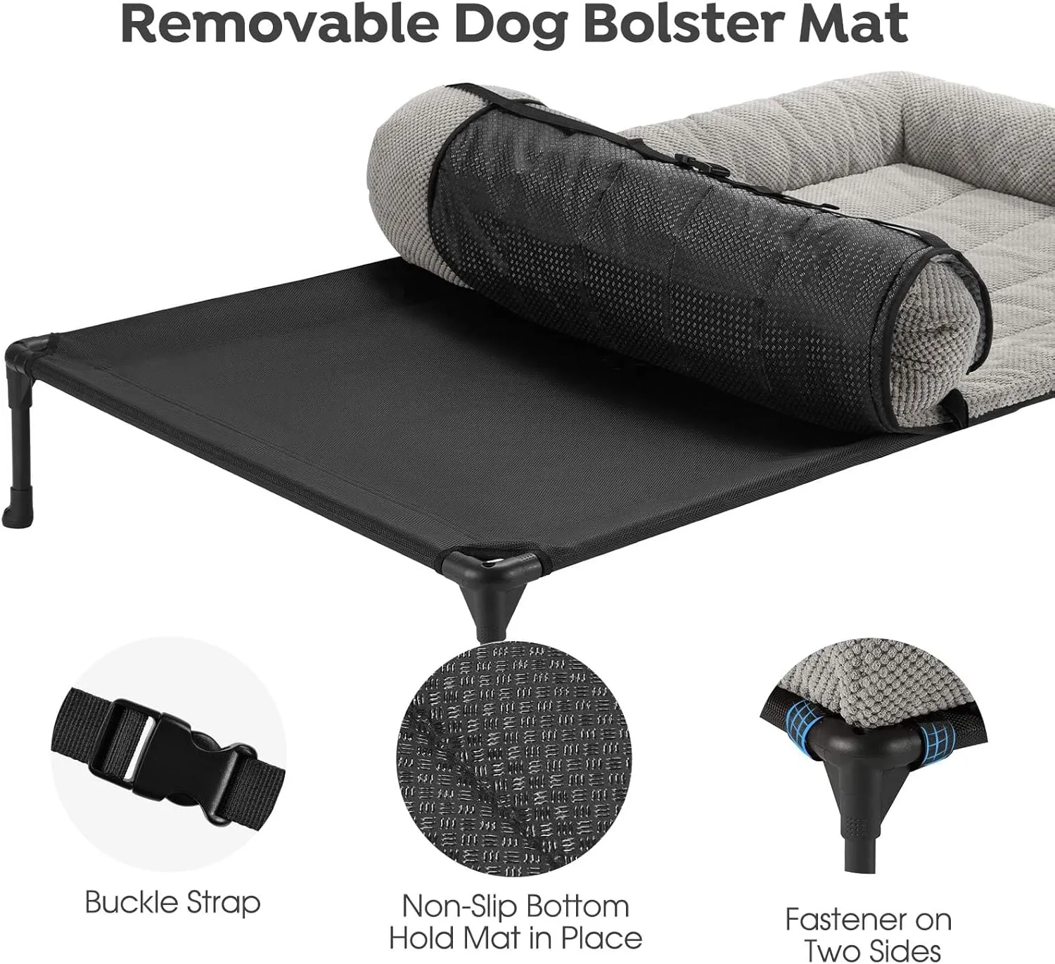 Veehoo Cooling Elevated Dog Bed Add Removable Corduroy Bolster Cushion Mat, 53" x 33" Washable Dog Couch Bed, Raised Pet Cot with Breathable Teslin Mesh, No-Slip Feet, Grey, CWC2439D