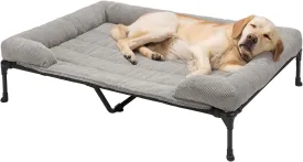 Veehoo Cooling Elevated Dog Bed Add Removable Corduroy Bolster Cushion Mat, 53" x 33" Washable Dog Couch Bed, Raised Pet Cot with Breathable Teslin Mesh, No-Slip Feet, Grey, CWC2439D