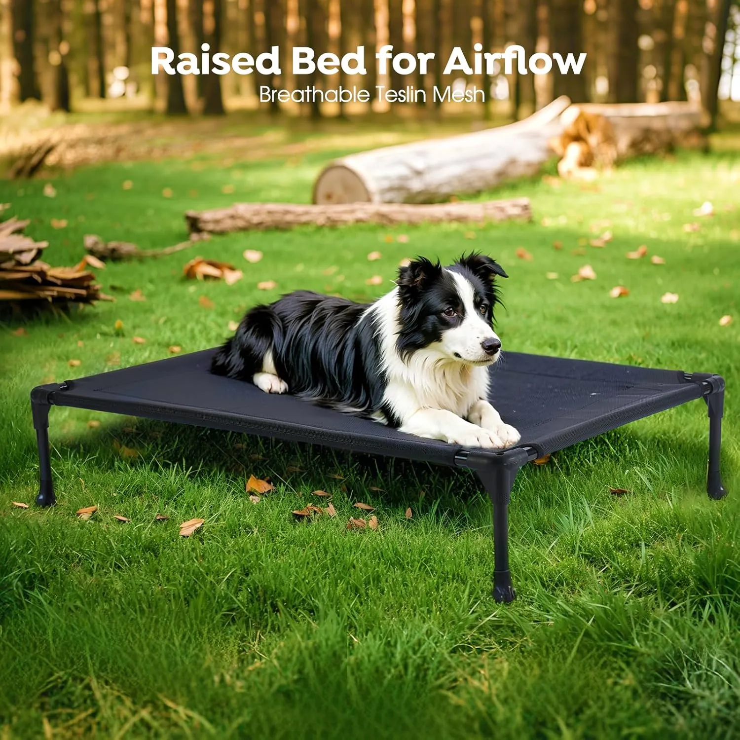 Veehoo Cooling Elevated Dog Bed Add Removable Corduroy Bolster Cushion Mat, 53" x 33" Washable Dog Couch Bed, Raised Pet Cot with Breathable Teslin Mesh, No-Slip Feet, Grey, CWC2439D