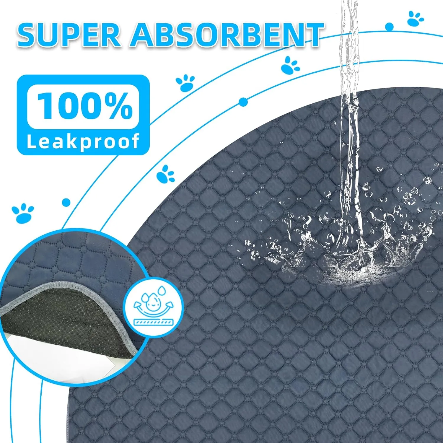 Washable Pee Pads for Dogs - 18" x 24" Super Absorbent Reusable Puppy Pads for Dog Training, Leak-Proof Non-Slip Waterproof Whelping Pads for Playpen, Crate, Sofa, Potty Training - Grey
