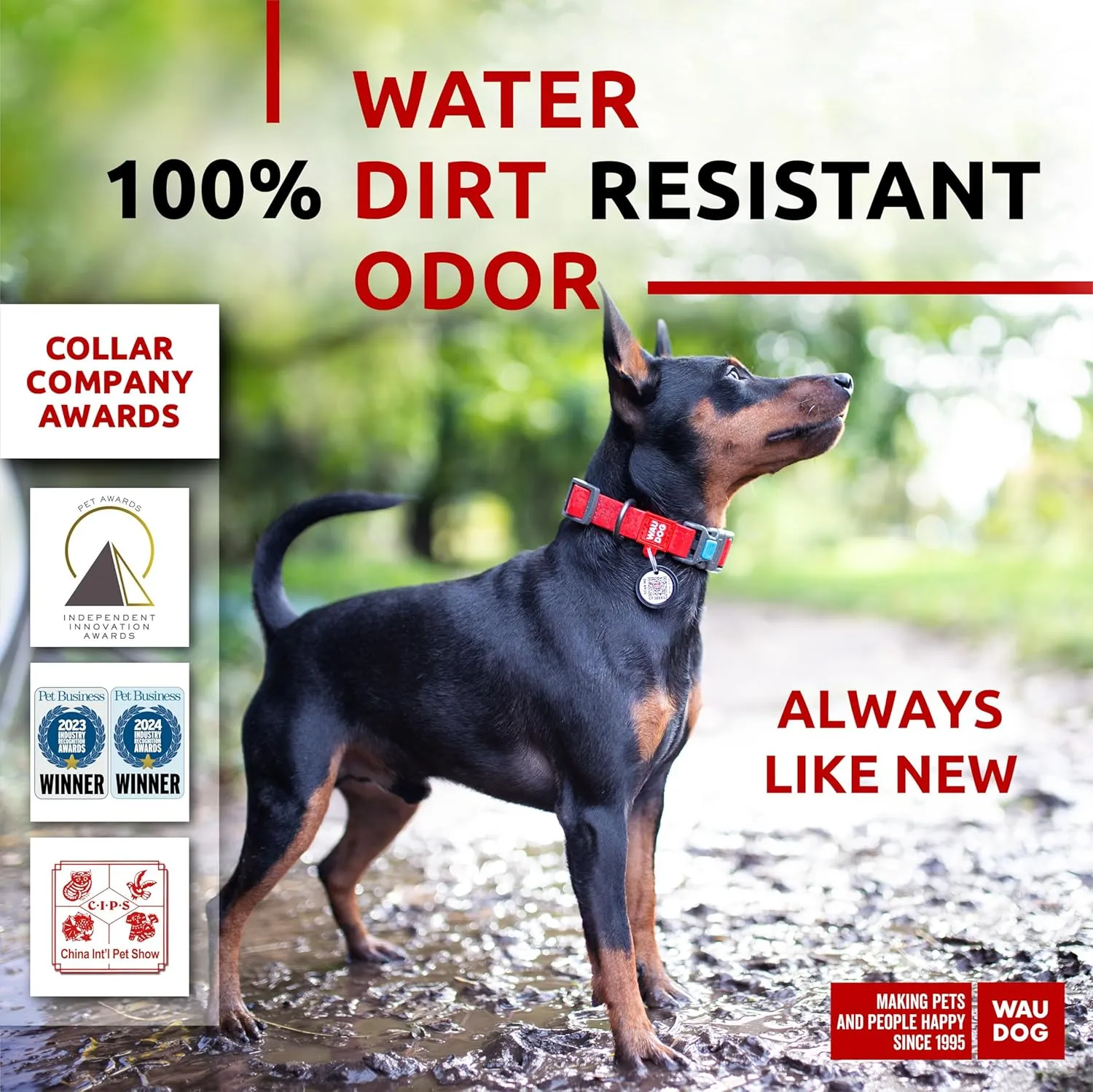 Waterproof Dog Collar - Adjustable Dog Collar for Large Dogs, Small and Medium Dogs - Breakaway Dog Collar Waterproof with Plastic Buckle and QR Dog Tag - Boy & Girl Dog Collars (Red) Air Tag