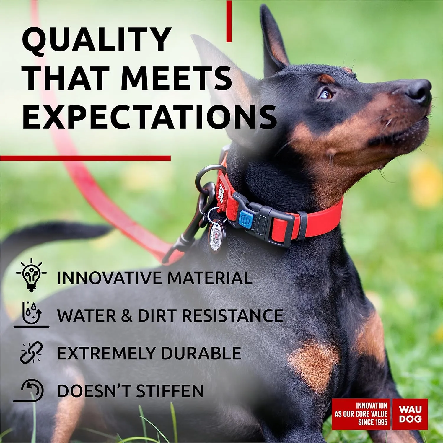 Waterproof Dog Collar - Adjustable Dog Collar for Large Dogs, Small and Medium Dogs - Breakaway Dog Collar Waterproof with Plastic Buckle and QR Dog Tag - Boy & Girl Dog Collars (Red) Air Tag