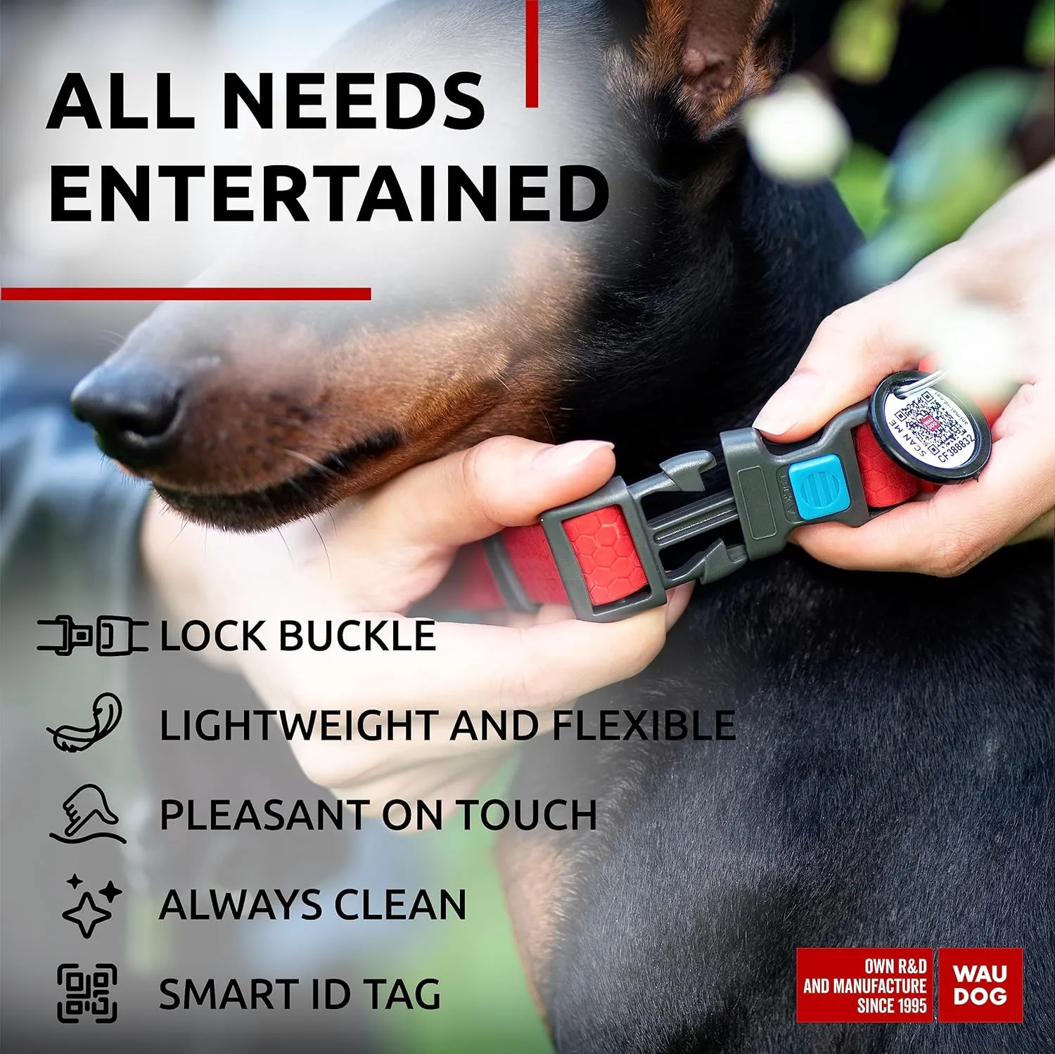 Waterproof Dog Collar - Adjustable Dog Collar for Large Dogs, Small and Medium Dogs - Breakaway Dog Collar Waterproof with Plastic Buckle and QR Dog Tag - Boy & Girl Dog Collars (Red) Air Tag