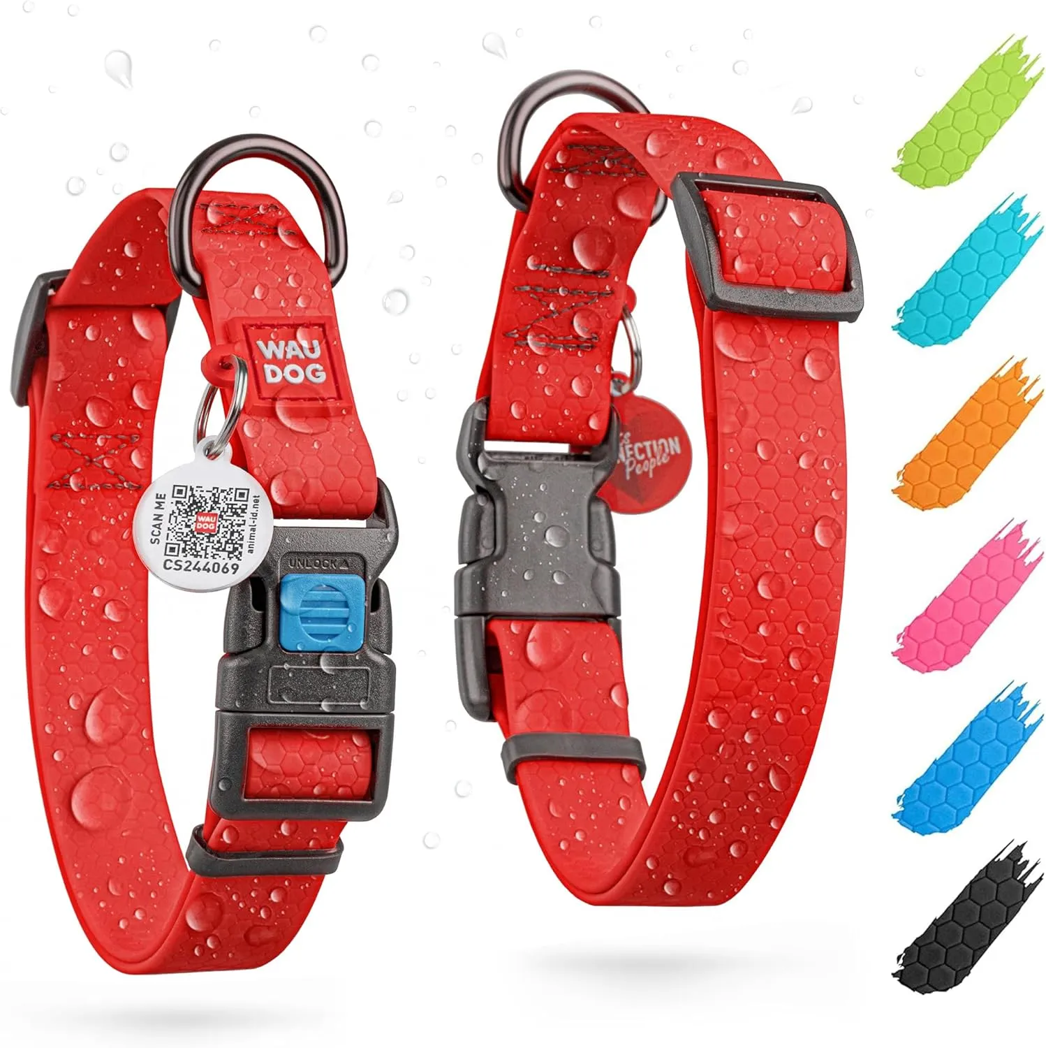 Waterproof Dog Collar - Adjustable Dog Collar for Large Dogs, Small and Medium Dogs - Breakaway Dog Collar Waterproof with Plastic Buckle and QR Dog Tag - Boy & Girl Dog Collars (Red) Air Tag