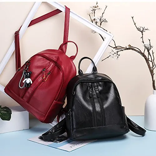 women's PU shoulder bag bark pattern fashion ladies backpack solid color anti-theft female bag,red